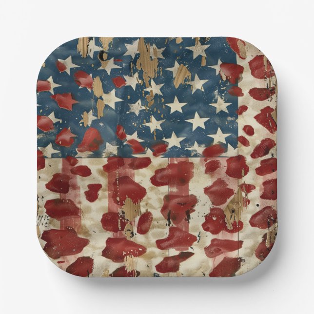 Rustic American Flag Leopard Print (6) Paper Plate (Front)