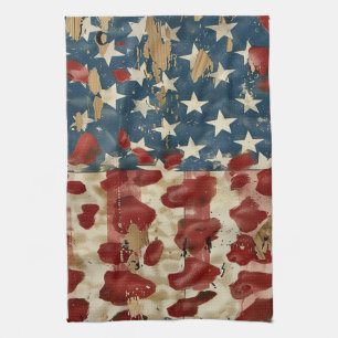 Rustic American Flag Leopard Print (6) Tea Towel
