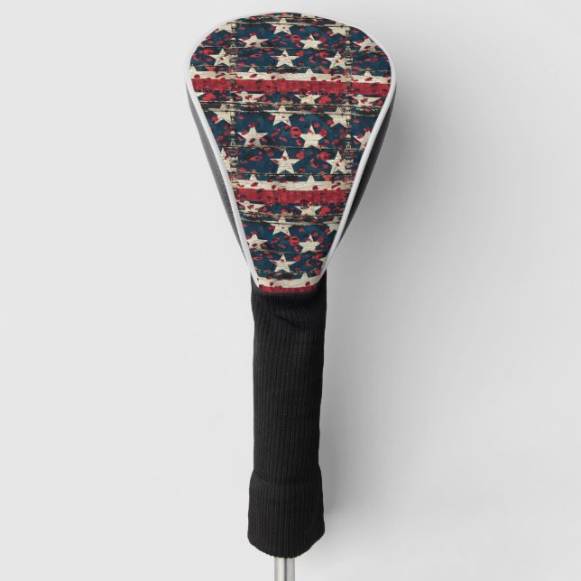 Rustic American Flag Leopard Print (7) Golf Head Cover (Front)