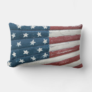 rustic American flag painted on wood Lumbar Cushion