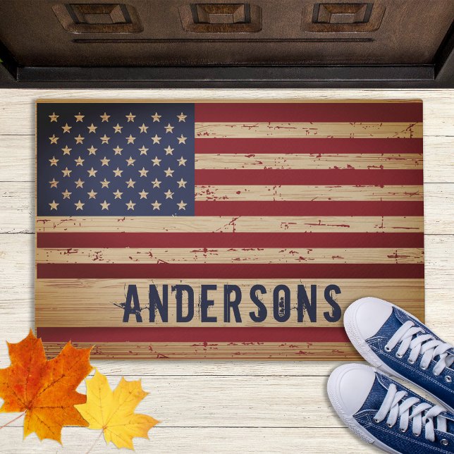 Rustic American Flag Patriotic Stars Stripes Doormat (Creator Uploaded)