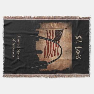 Rustic American Flag St. Louis Skyline Landmark Throw Blanket