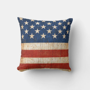 Rustic American Flag Throw Pillow