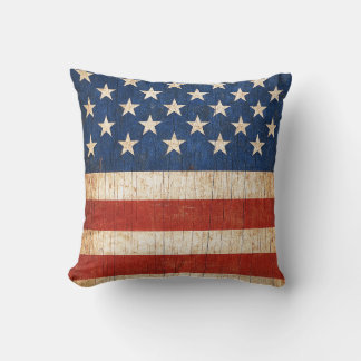 Rustic American Flag Throw Pillow