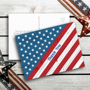 Rustic American Flag USA Stars & Stripes Thank You Postcard