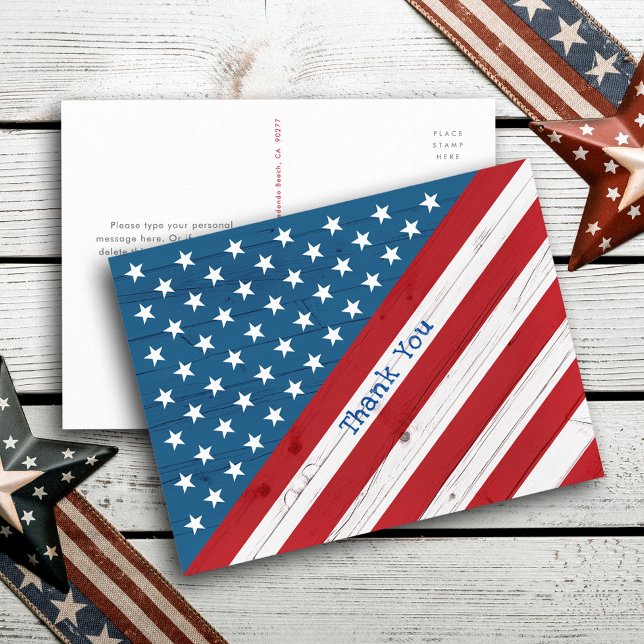Rustic American Flag USA Stars & Stripes Thank You Postcard (Creator Uploaded)