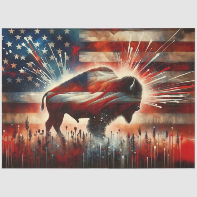 Rustic American Flag with Bison Decoupage  Tissue Paper (Front)