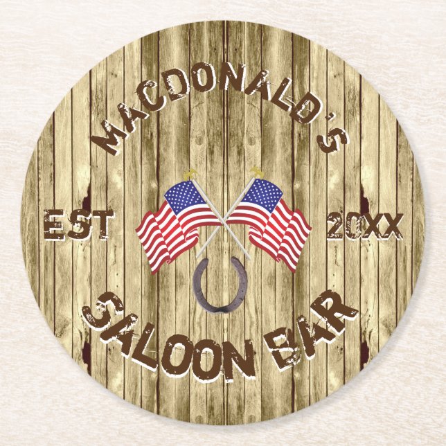 Rustic American Saloon bar Round Paper Coaster (Front)