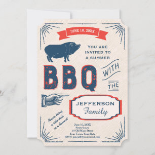 Rustic American Summer BBQ Party Invitation