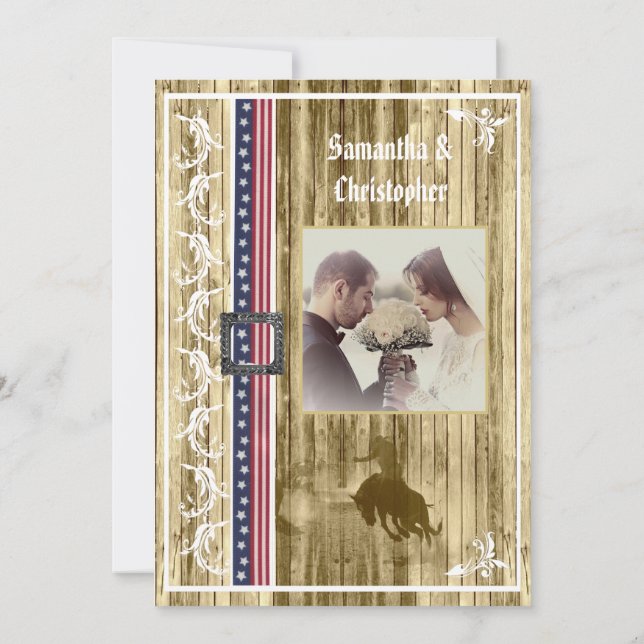 Rustic American wedding photo invitation (Back)