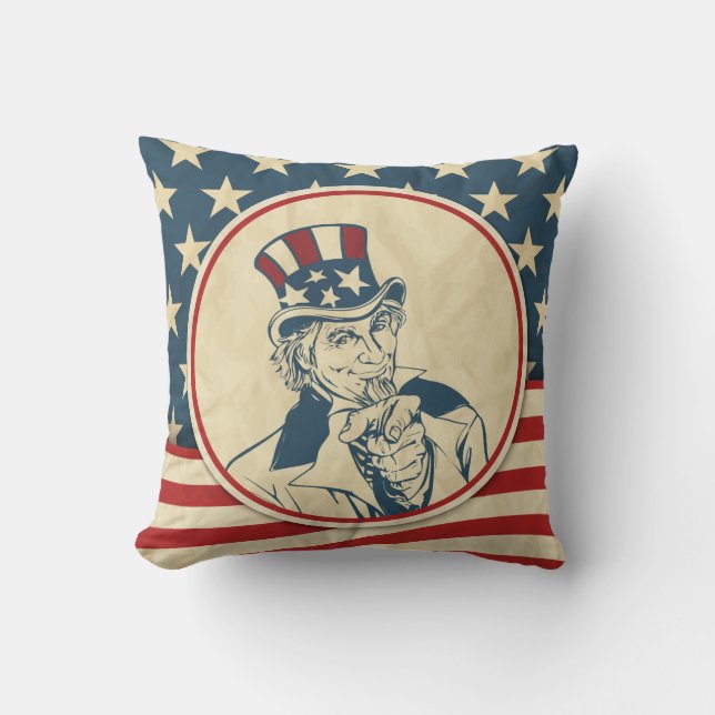 Rustic Americana Uncle Sam Patriotic Cushion (Front)