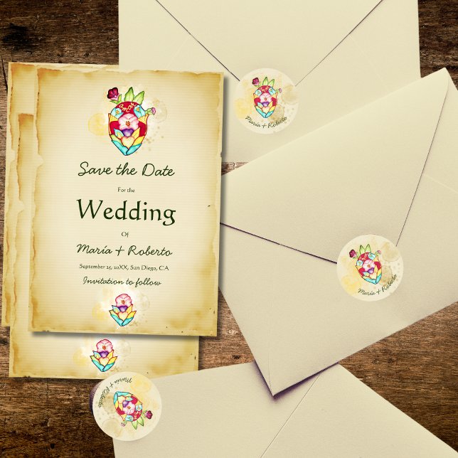 Rustic Anatomical Floral Heart Mexican Wedding Classic Round Sticker (Creator Uploaded)