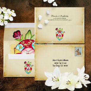 Rustic Anatomical Floral Heart Mexican Wedding  Envelope