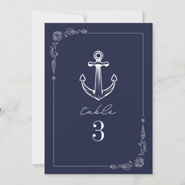 Rustic Anchor Dark Blue Wedding Table Number (Front)