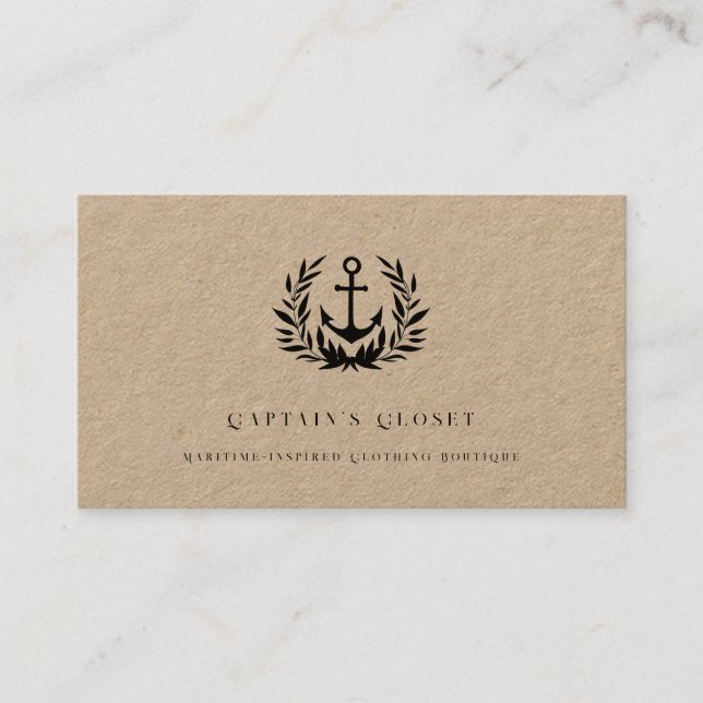 Rustic anchor logo kraft business card (Front)