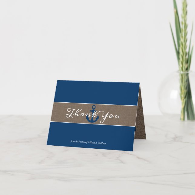 Rustic Anchor Nautical Bereavement Thank You Card (Front)