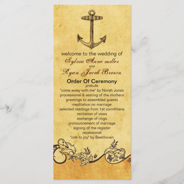 rustic anchor nautical wedding program (Front)