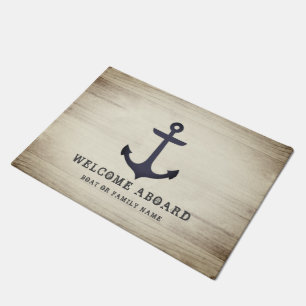 Rustic Anchor Welcome Aboard Grey Wood Nautical Doormat
