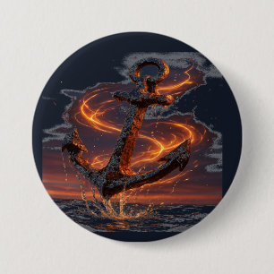 Rustic Anchor with Fire Light – Nautical Sea Lover 7.5 Cm Round Badge