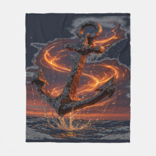 Rustic Anchor with Fire Light – Nautical Sea Lover Fleece Blanket