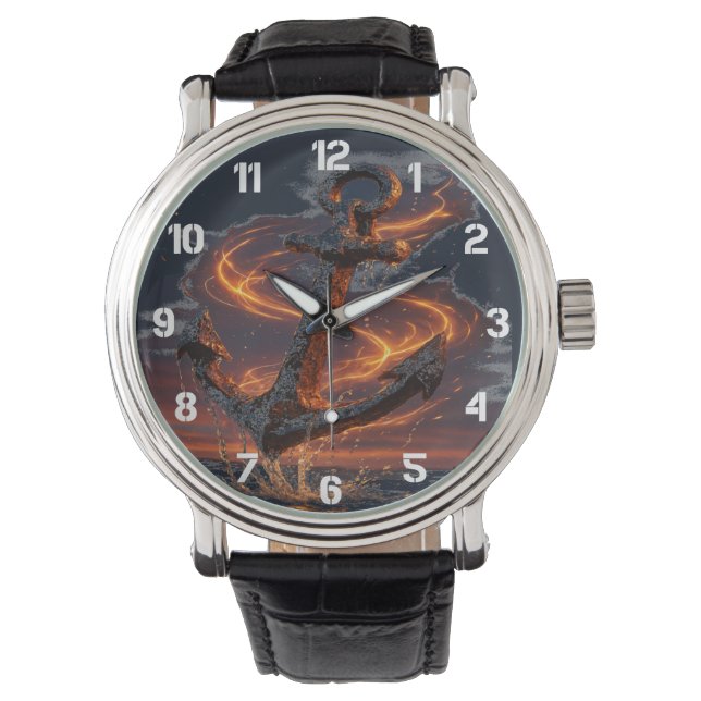 Rustic Anchor with Fire Light – Nautical Sea Lover Watch (Front)