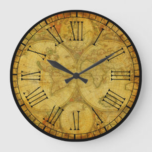 Rustic and Beautiful Vintage Old World Maps Large Clock