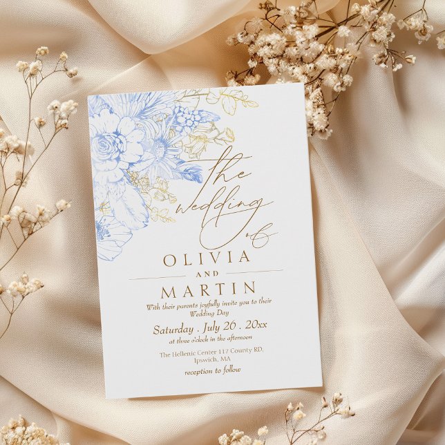 Rustic and elegant Florals Minimalis Gold Wedding  Invitation (Creator Uploaded)