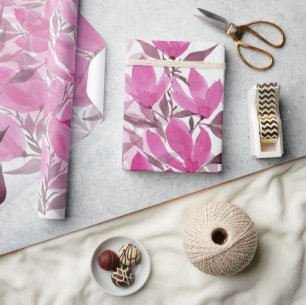 Rustic And Pink Field Flowers Watercolor Wrapping Paper