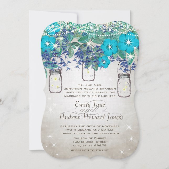 Rustic and Romantic Mason Jar Under the Stars Invitation (Front)