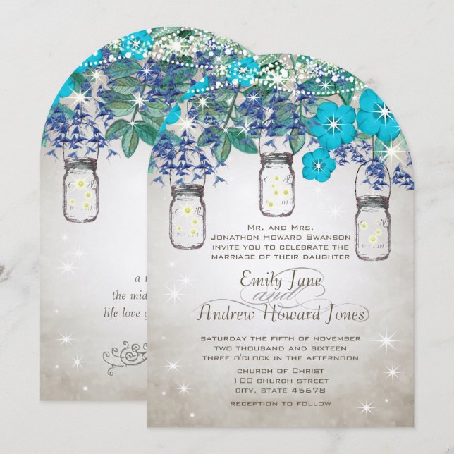 Rustic and Romantic Mason Jar Under the Stars Invitation (Front/Back)