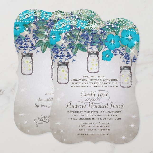 Rustic and Romantic Mason Jar Under the Stars Invitation (Front/Back)