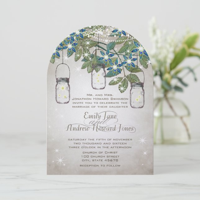 Rustic and Romantic Mason Jar Under the Stars Invitation (Standing Front)