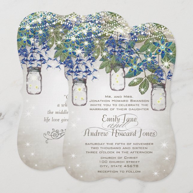 Rustic and Romantic Mason Jar Under the Stars Invitation (Front/Back)