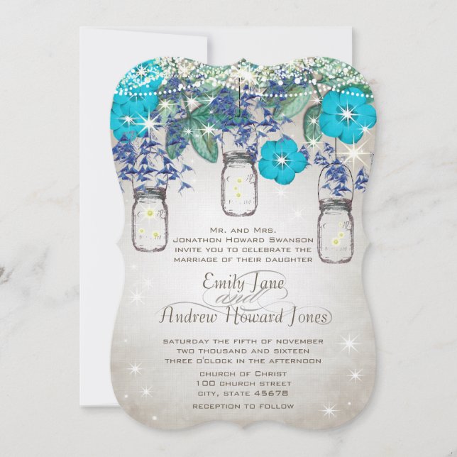 Rustic and Romantic Mason Jar Under the Stars Invitation (Front)