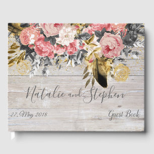 Rustic and romantic vintage floral wedding collect guest book
