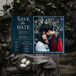 Rustic and Simple Photo Blue Save the Date