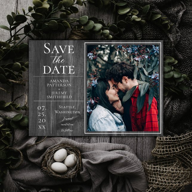 Rustic and Simple Photo | Grey Save the Date (Gray Rustic and Simple Photo Save the Date)