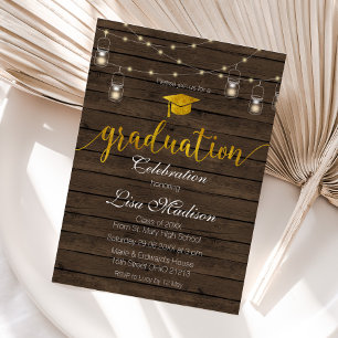 Rustic and Wood String Light Graduation Invitation