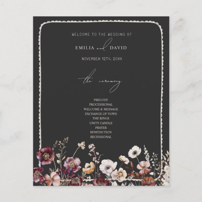 Rustic Anemone Hand Drawn Scalloped Grey Wedding (Front)
