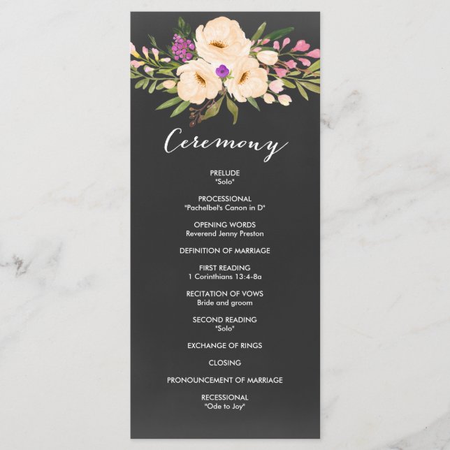 Rustic Anemones Chalkboard Program (Front)