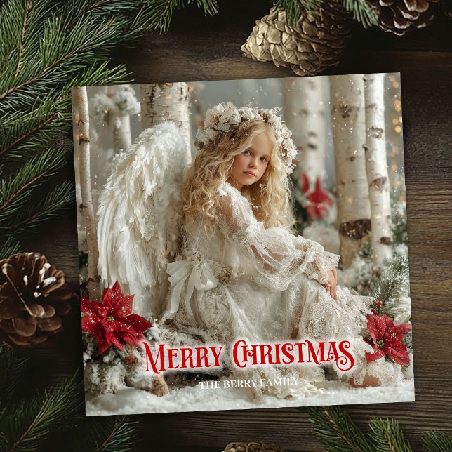 Rustic angel digital Christmas classic greeting   Holiday Card (Rustic angel digital Christmas classic greeting card)