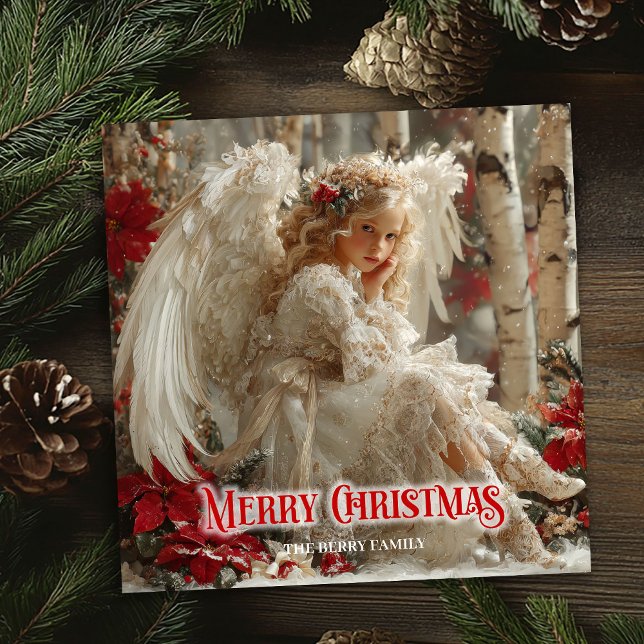 Rustic angelic angel red gold festive radiation  holiday card (Rustic angelic angel red gold festive radiation card)