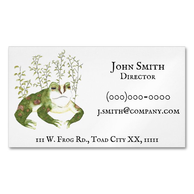 Rustic Animal Art Amphibian Watercolor Frog Magnetic Business Card (Front)