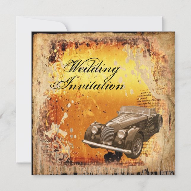 Rustic antique car western Country Wedding Invitation (Front)
