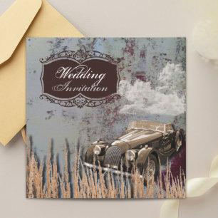 Rustic antique car western Country Wedding Invitation