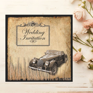 Rustic antique car western Country Wedding Invitation
