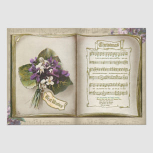 Rustic Antique Christmas Music with Violets Tissue Paper