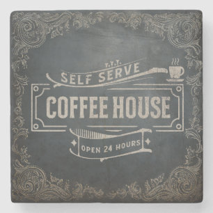 Rustic Antique Coffee House Chalkboard Stone Coaster