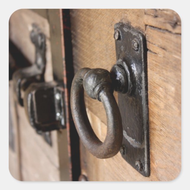 Rustic Antique Door Pull and Latch Square Sticker (Front)