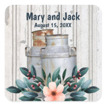 Rustic Antique Floral Milk Cans Vintage 